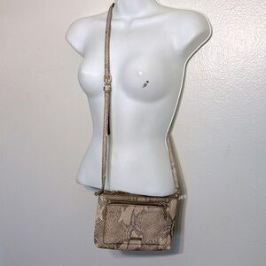 Cole Haan Gray Reptile Printed Leather Crossbody Bag, Jitney Ali Mini, Authentic